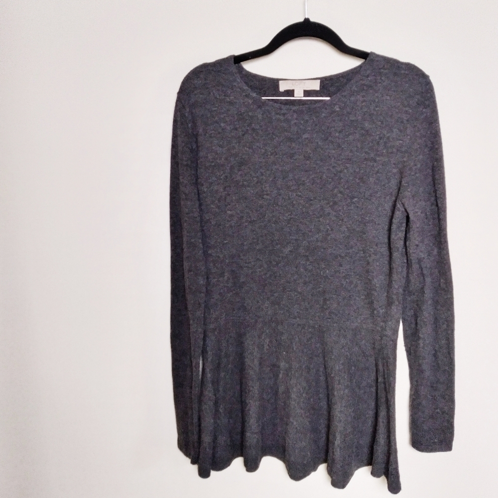 LOFT Gray Wool Blend Peplum Hem Sweater Size Medium